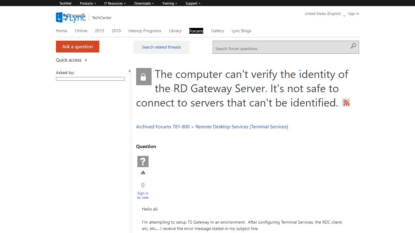 The computer can't verify the identity of the RD Gateway Server. It's ...